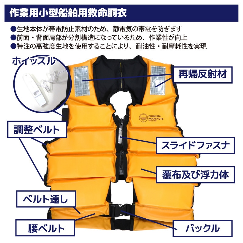 ライフジャケット 作業用小型船舶用救命胴衣 桜マーク付 FN-301 イエロー タイプA 国交省認定品 日本製 検定品 プロ用固型式救命胴衣 藤倉航装 取り寄せ商品