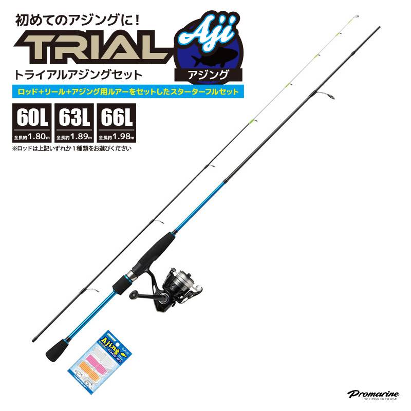 釣り竿 トライアル アジングセット ロッド+リール+ジグヘッド+ワームのアジング釣りセット PRO MARINE クリアランス価格