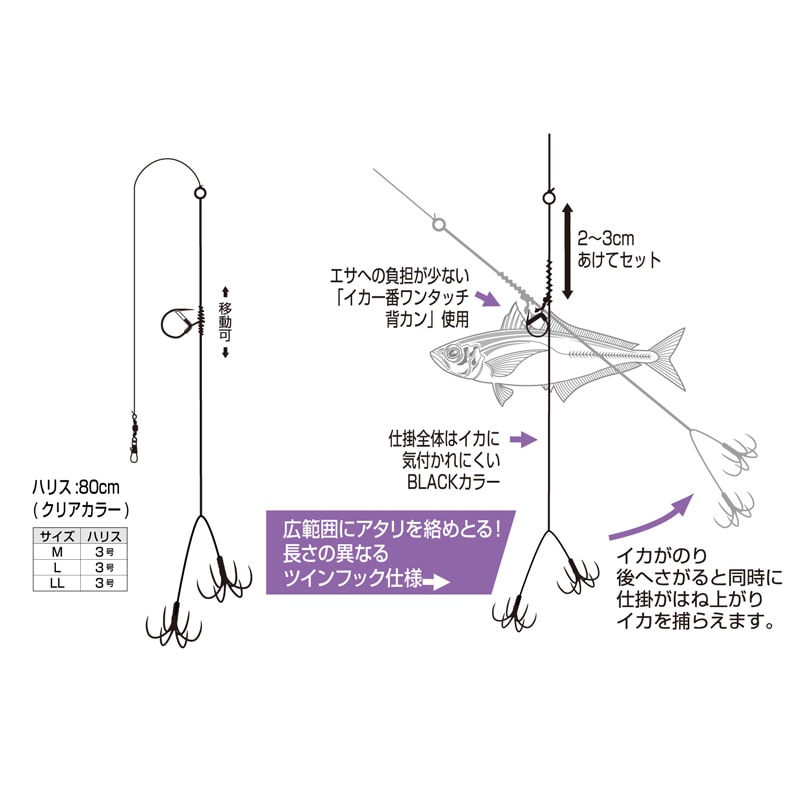 イカ釣り イカキャッチャー ツイン IS-14 ハリス3号／80cm 釣り