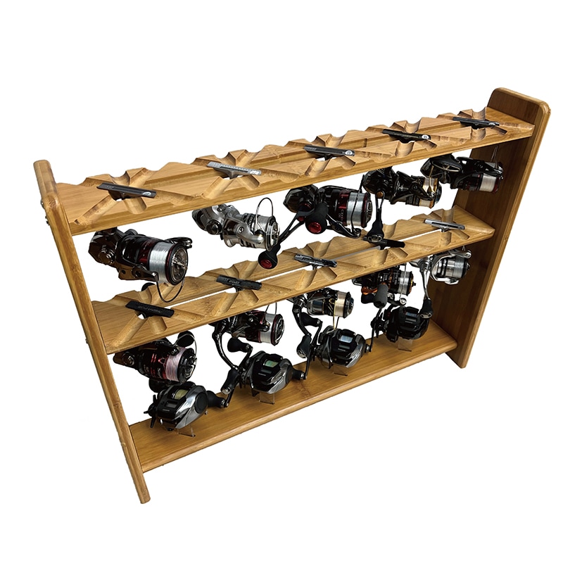 リールスタンド KP-502 ライトブラウン 釣り 木製 組立式 リール14個