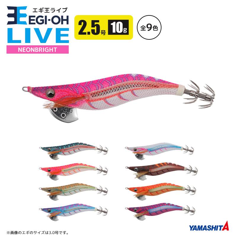 ヤマシタ エギ王 ライブ ネオンブライト 2.5号 10g／60mm ラメ布 餌木 ルアー イカ釣り エギング YAMASHITA