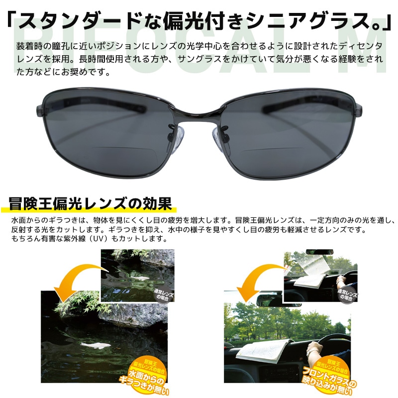 老眼鏡入 偏光サングラス 釣り冒険王 BFM-1S バイフォーカルM  セミハードケース メガネ拭き クリーナー付き 視泉堂
