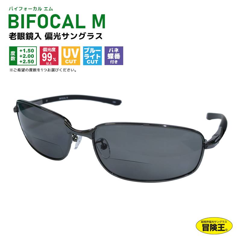 老眼鏡入 偏光サングラス 釣り冒険王 BFM-1S バイフォーカルM  セミハードケース メガネ拭き クリーナー付き 視泉堂