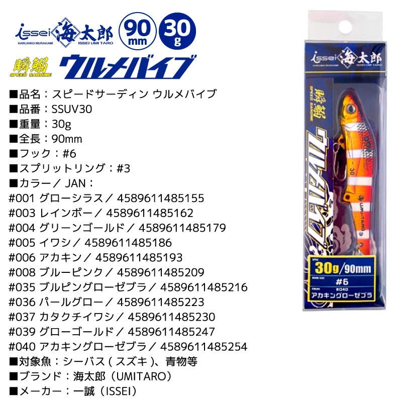 海太郎 スピードサーディン 釣り ウルメバイブ SSUV30 30g メタル