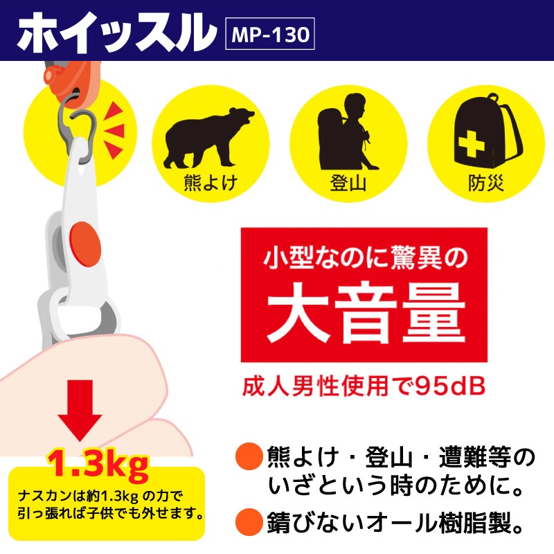 ホイッスル MP-130 釣り 樹脂製 95dB 熊よけ 登山 防災 笛 ベルモント