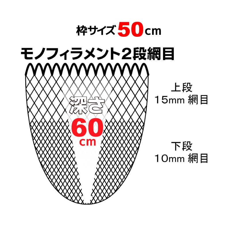 替網BLACK50 モノフィラメント2段網目 釣り No.2071 枠サイズ50cm 深さ60cm ウキ回収 フィッシング ダイトウブク