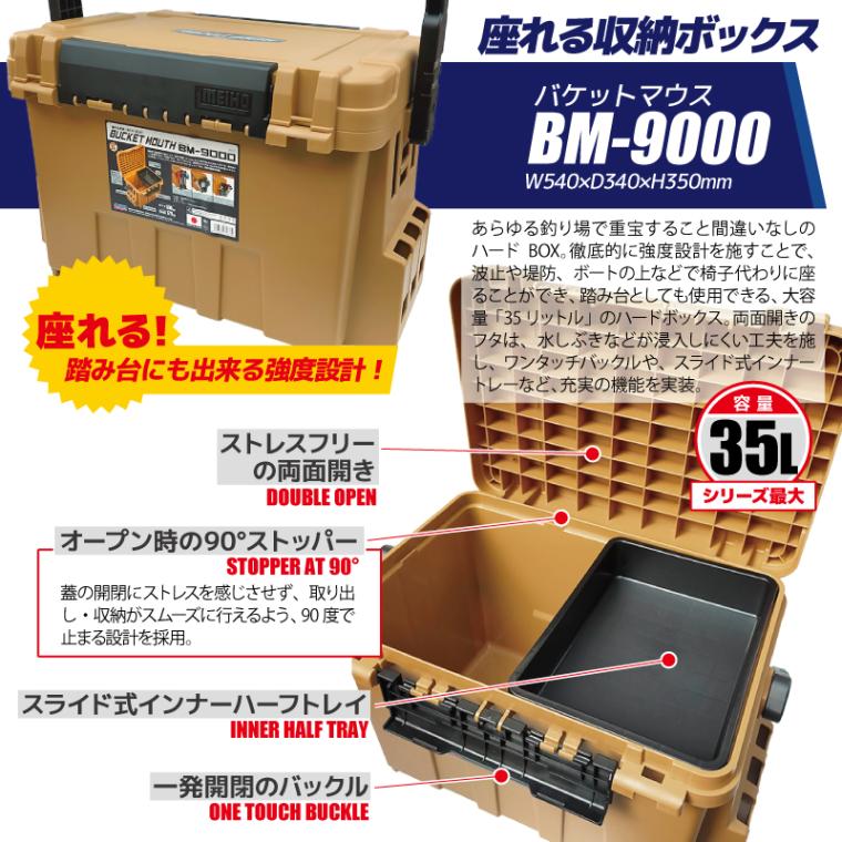メイホウ バケットマウス BM-9000 オーカー 35L 大容量 座れる タックルボックス ハードケース 両面開き 収納 カスタム オプションパーツ対応 日本製 MEIHO 釣り ボックス