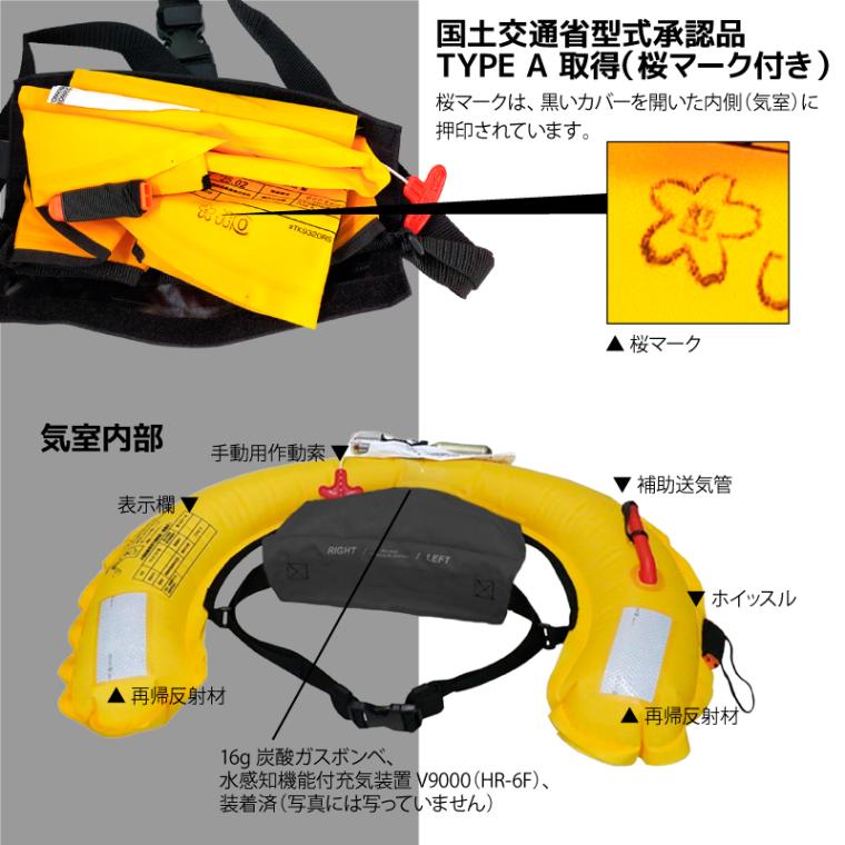 ライフジャケット 自動膨張 桜マーク 腰巻き式 タイプA 国土交通省型式