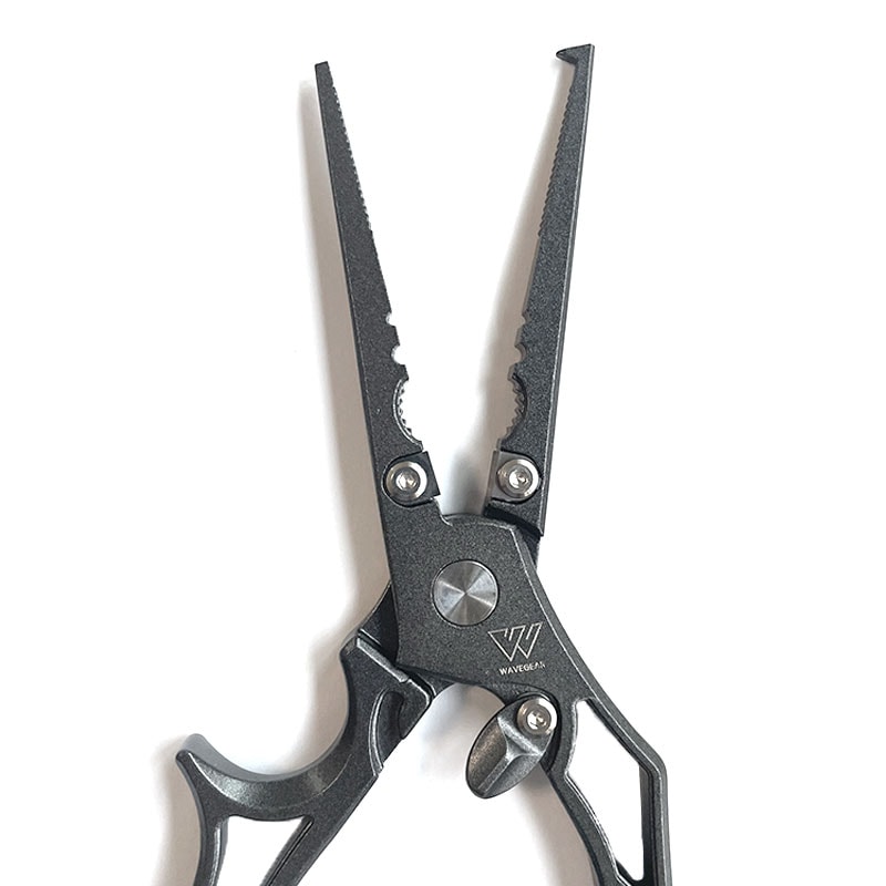 シースループライヤー KG-388 ガンメタ 釣り 全長20.5cm リングオープナー ラインカッター スパイラルコード付 ケース付 WAVE GEAR