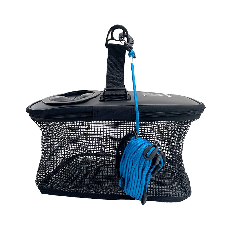 スカリ 釣り フロートスカリ 魚活かし メッシュ 活かしバケツ Sサイズ 330×200×200mm 投入口付 フタ付 浮く ウレタンフロート 海釣り 堤防釣り 磯釣り 滑り止めロープ8m付 コンパクト KMY-1731 WAVE GEAR