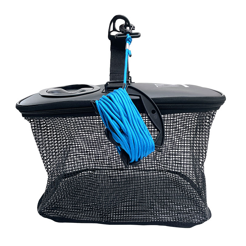 スカリ 釣り フロートスカリ 魚活かし メッシュ 活かしバケツ Mサイズ 390×240×270mm 投入口付 フタ付 浮く ウレタンフロート 海釣り 堤防釣り 磯釣り 滑り止めロープ8m付 持ち運び便利 KMY-1732 WAVE GEAR