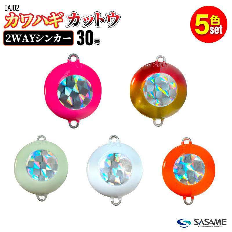 オモリ カワハギ カットウ2WAYシンカー 30号 5色セット 釣り ホログラム CAJ02 底オモリ 中通し フグ フィッシング SASAME ササメ