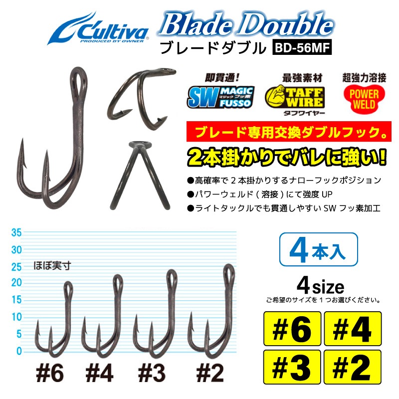 ブレードダブル ダブルフック 4本入 釣り ブレード専用交換ダブル