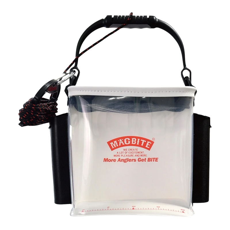 水汲み バケツ 釣り 透明 蓋付き ロープ付き ロッドホルダー 魚が見える キーパーバケツ 水くみ バッカン フィッシュキーパー 釣りバケツ 海釣り 堤防 EVA製 コンパクト ホワイト アクアライブバケツ MBT08 マグバイト