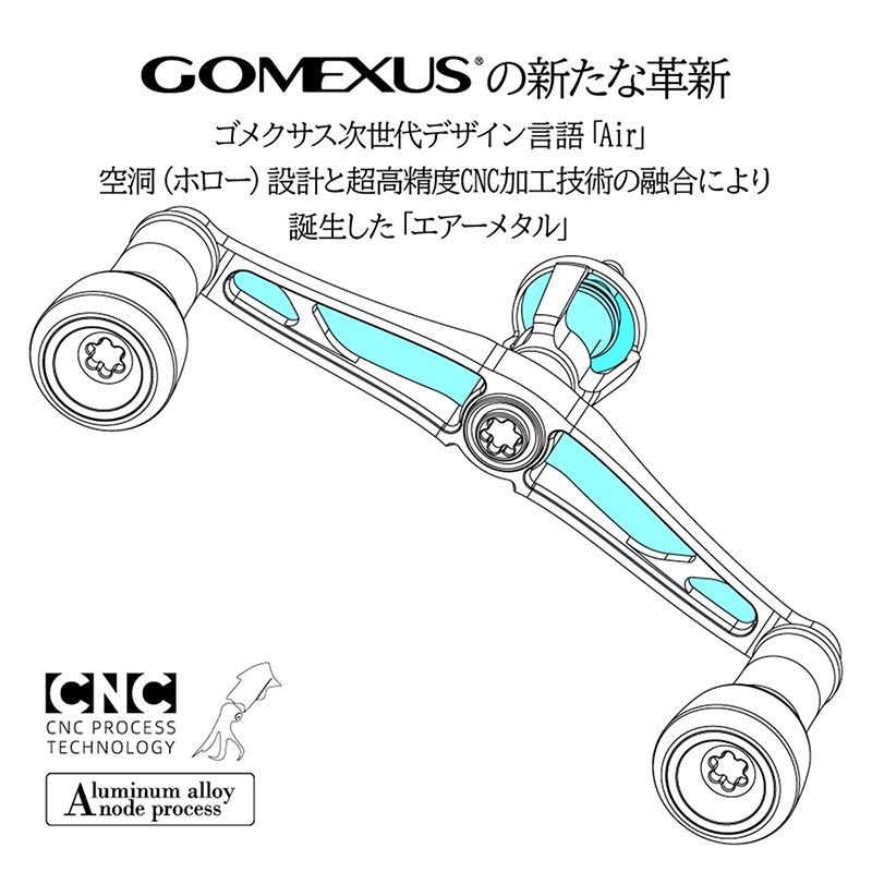 ゴメクサス エギング ダブルハンドル 超軽量 29g Air Sense 98 エメラルダス ダイワ用 スピニングリール カスタムハンドル 超々ジュラルミン 98mm シルバー 交換 カスタムパーツ イカ 釣り GOMEXUS H2S98YA0220A02TNEM2