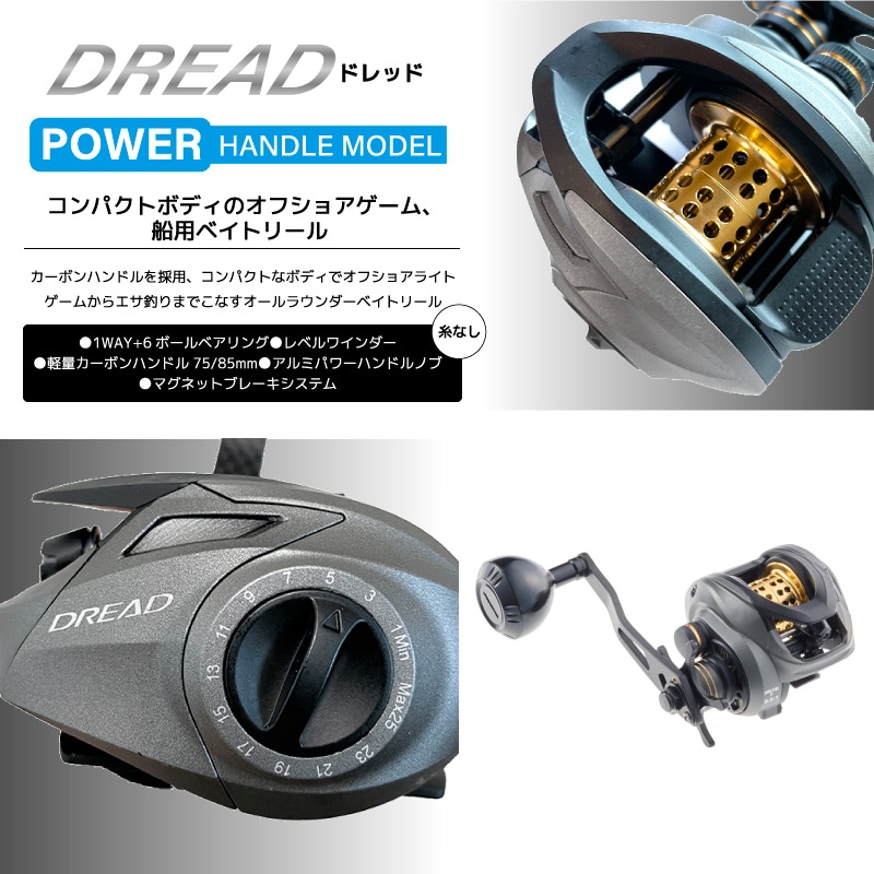 ベイトリール パワーハンドルモデル ドレッド DRD100P 釣り PE対応 アルミパワーハンドルノブ 1WAY+6BB 糸なし 箱入り オフショアゲーム  船用 PRO MARINE