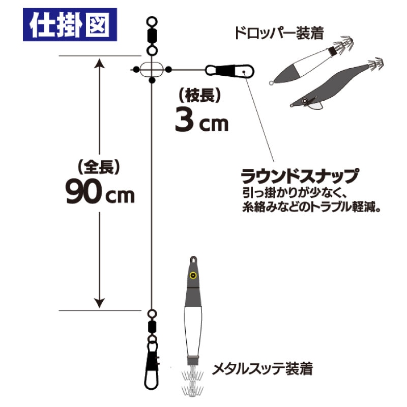 イカメタル 仕掛け リーダー 釣り シングル 超ショートハリス