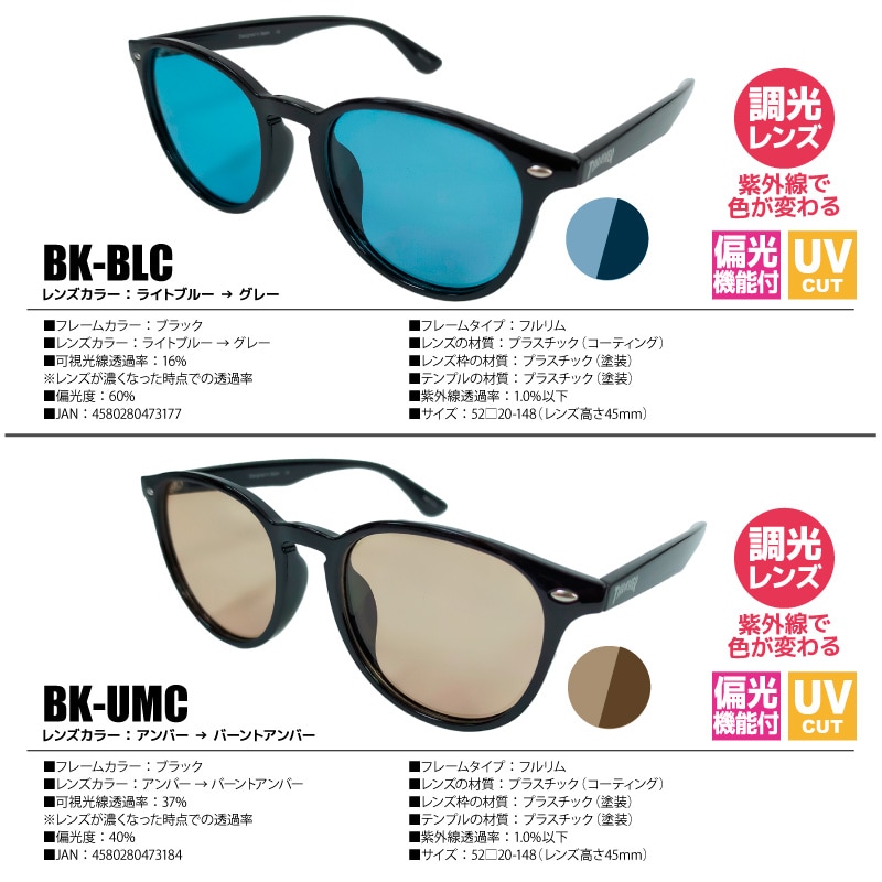 THRASHER スラッシャー 偏光サングラス 調光レンズ BRIGHT ブライト 1033PH UVカット 釣り ドライブ アウトドア メンズ レディース ケース付 調光偏光レンズ ウェリントン 紫外線対策 ユニセックス GLASSART