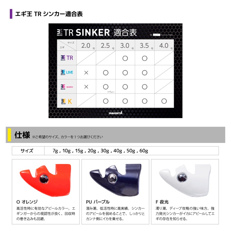 ヤマシタ エギ王 TRシンカー 20g 釣り 1箱2個入 マスクシンカー 仮面型 イカ釣り エギング YAMASHITA ヤマリア