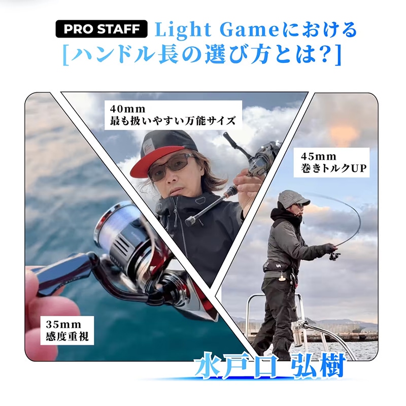 ゴメクサス ライトゲーム リール ハンドル 45mm シマノ 1000 2000番 スピニングリール カスタム カーボン 超々ジュラルミン 釣り クラフトフィン H1S45F18ZFBKBK