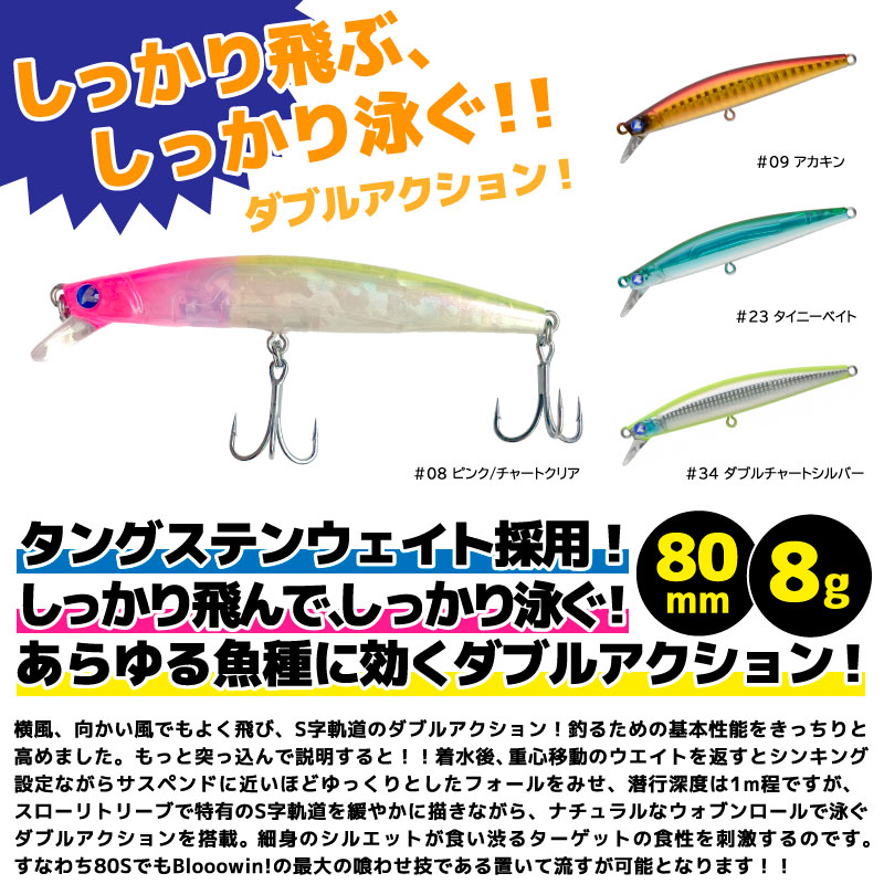ブローウィン80S 釣り 80mm 8g スタンダードミノー ルアー BlueBlue