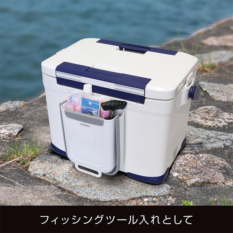 クーラーボックス サイドボックス 貼り付け 伸縮式 フィッシングツール収納 ゴミ箱 小物入れ 釣り キス釣り 両面テープ取付 袋ストッパー付 取り外し可能 クーラー用収納 UA42 ビソア VISOA 槌屋ヤック 取り寄せ商品