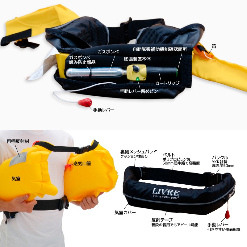 リブレ 釣り人共創型限定 ライフジャケット 桜マーク付 自動膨張式 SQ-LI 腰巻き式 ウエストベルト 救命胴衣 国土交通省型式承認品 タイプA Squid Saver