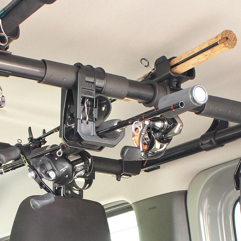 マルチバー用オーバーロッドホルダー フロント リアセット 車内用バー 車載 ロッド収納 固定 釣り竿 リールスリット ストッパーリング付 Φ25～30mm対応 UA21 VISOA ビソア 槌屋ヤック 取り寄せ商品