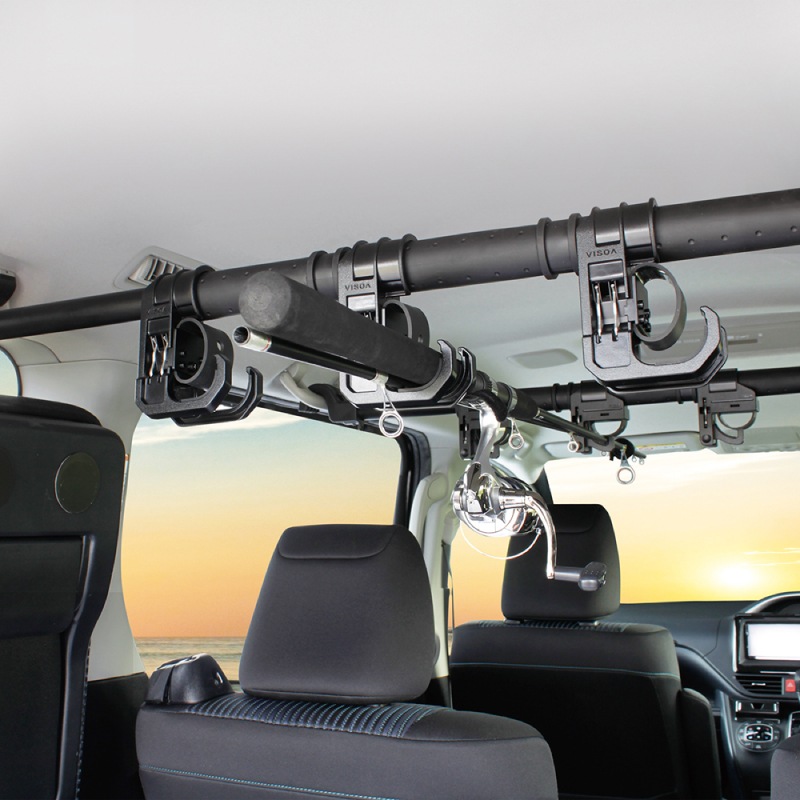 マルチグリップバー用ロッドホルダー フロント リアセット 車内用バー 車載 ロッド収納 固定 釣り竿 クリップタイプ ラバーホールド Φ26~35mm対応 UA2 VISOA ビソア 槌屋ヤック 取り寄せ商品