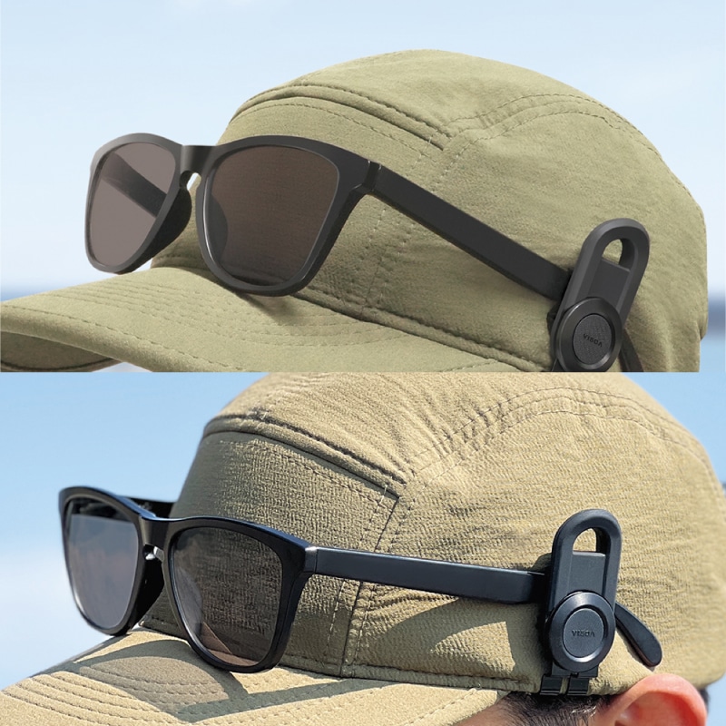 キャップオン サングラスキーパー キャップ用 キャップ サングラスホルダー クリップ式 サングラスキーパー 釣り ゴルフ ランニング メンズ レディース 固定 落下防止 傷防止 差し込み 簡単装着 シリコーン ブラック UA38 VISOA ビソア 槌屋ヤック 取り寄せ商品