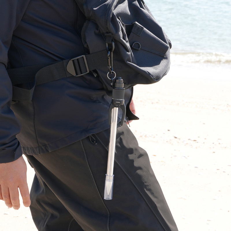 ライティングロッドスタンド 光る 竿立て 釣り 砂浜 コンパクト 持ち運び カラビナ付 ブルーLED ナイトサーフ ロッドホルダー 約900mm 収納約290mm LR44対応 U35 VISOA ビソア 槌屋ヤック 取り寄せ商品