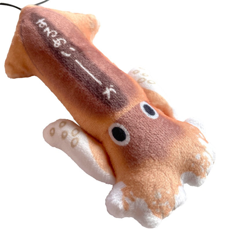 のびお魚シリーズ スルメイカ ストラップ 釣り マスコット ぬいぐるみ