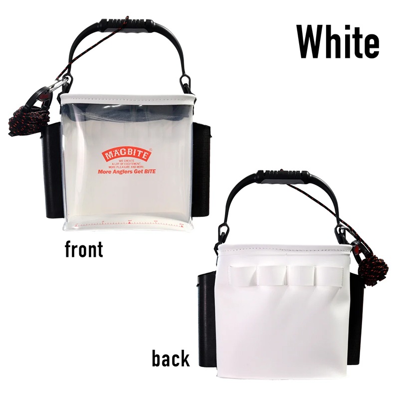 水汲み バケツ 釣り 透明 蓋付き ロープ付き ロッドホルダー 魚が見える キーパーバケツ 水くみ バッカン フィッシュキーパー 釣りバケツ 海釣り 堤防 EVA製 コンパクト ホワイト アクアライブバケツ MBT08 マグバイト