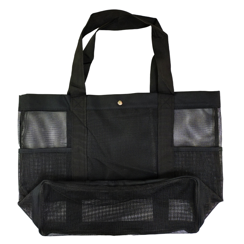 メッシュトートバッグ ブラック 約49×33cm マチ約15cm 釣り