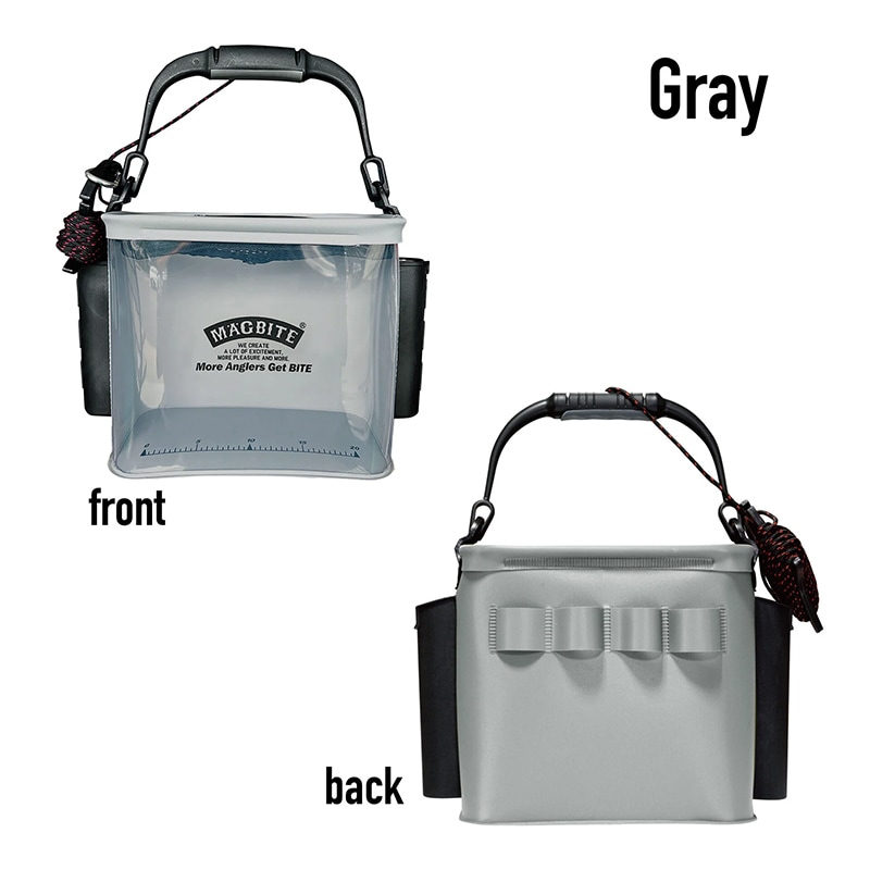 水汲み バケツ 釣り 透明 蓋付き ロープ付き ロッドホルダー 魚が見える キーパーバケツ 水くみ バッカン フィッシュキーパー 釣りバケツ 海釣り 堤防 EVA製 コンパクト グレー アクアライブバケツ MBT08 マグバイト