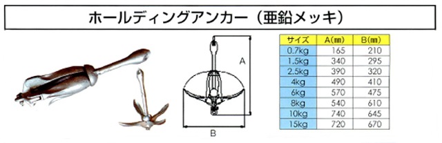 ホールディングアンカー 錨 0.7kg 亜鉛メッキ いかり イカリ 船 小型船舶 ボート カヤック SUP