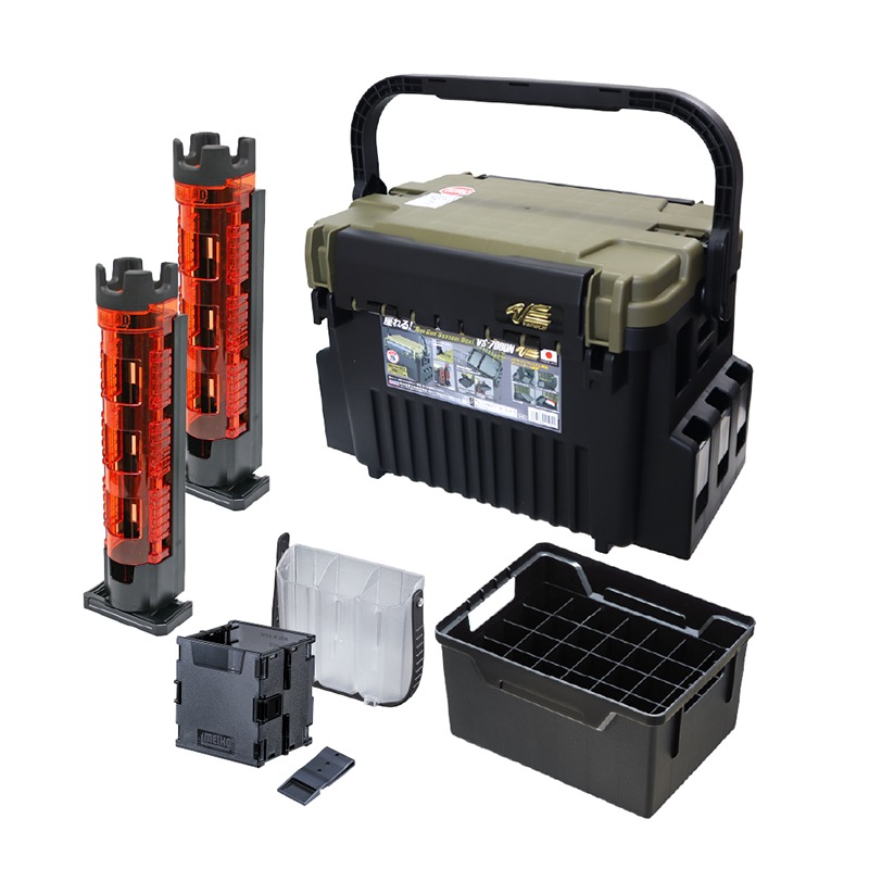 メイホウ ランガンシステムボックス 釣り VS-7090N グリーンツートン ロッドスタンド2本 他 エギング 6点セット MEIHO VERSUS