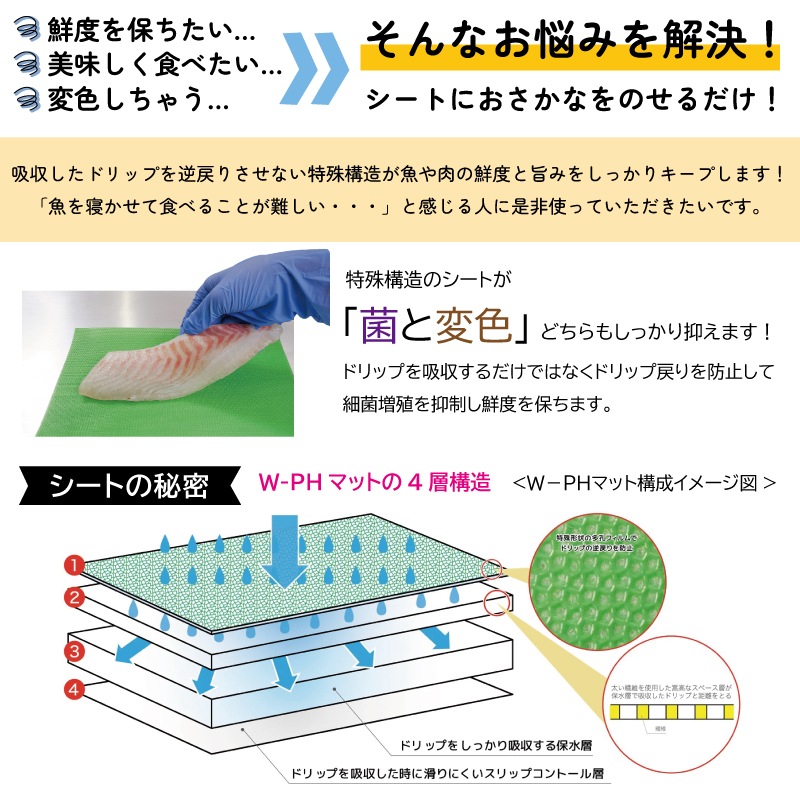おさかな寝かせてシート 緑 釣り 50枚 150mm×220mm エフピコ商事 津本式×W-PH
