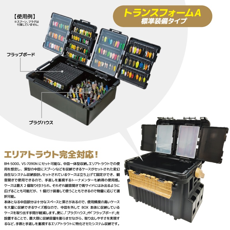 メイホウ ランガンシステムボックス VS-7090A ブラック×オーカー トランスフォームA標準装備 フラップボード + プラグハウス 3点セット 明邦 釣り MEIHO