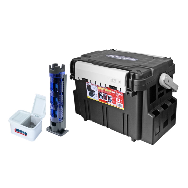 メイホウ バケットマウス BM-5000 ブラック 20L タックルボックス ロッドスタンドBM-300Light + オリコンドリンクホルダーBM付 3点セット 座れる 収納 ハードケース コンパクト ランガン 船釣り 堤防 ルアー 日本製 MEIHO