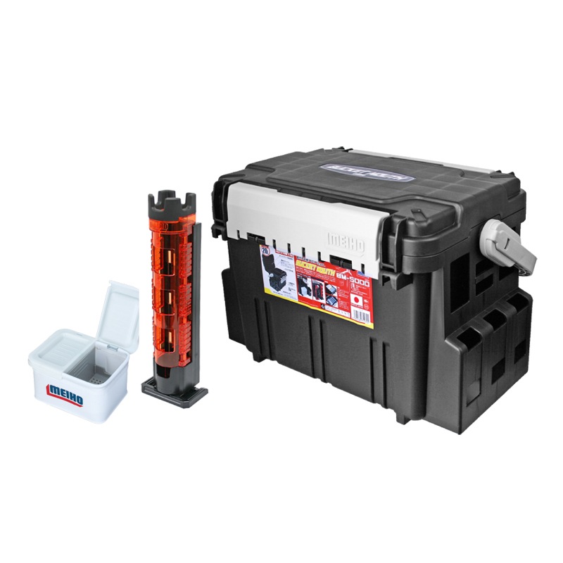 メイホウ バケットマウス BM-5000 ブラック 20L タックルボックス ロッドスタンドBM-300Light + オリコンドリンクホルダーBM付 3点セット 座れる 収納 ハードケース コンパクト ランガン 船釣り 堤防 ルアー 日本製 MEIHO
