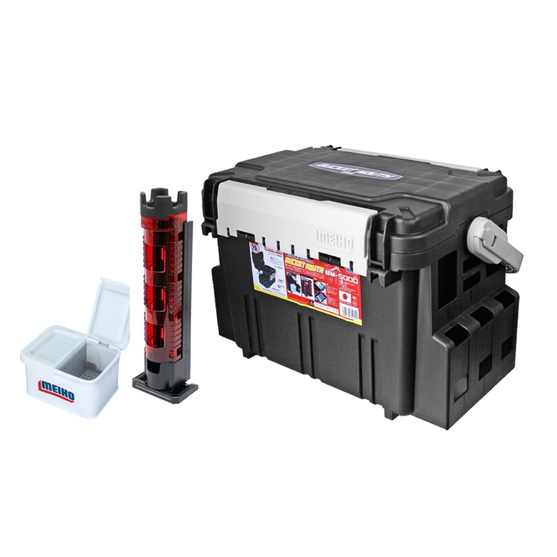 メイホウ バケットマウス BM-5000 ブラック 20L タックルボックス ロッドスタンドBM-300Light + オリコンドリンクホルダーBM付 3点セット 座れる 収納 ハードケース コンパクト ランガン 船釣り 堤防 ルアー 日本製 MEIHO