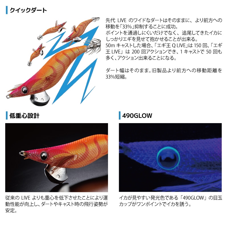 EGI-OH LIVE 2.5号 ルアー 10個セット YAMASHITA ヤマシタ エギ王 LIVE ライブ 2.5号 10g 490グロー