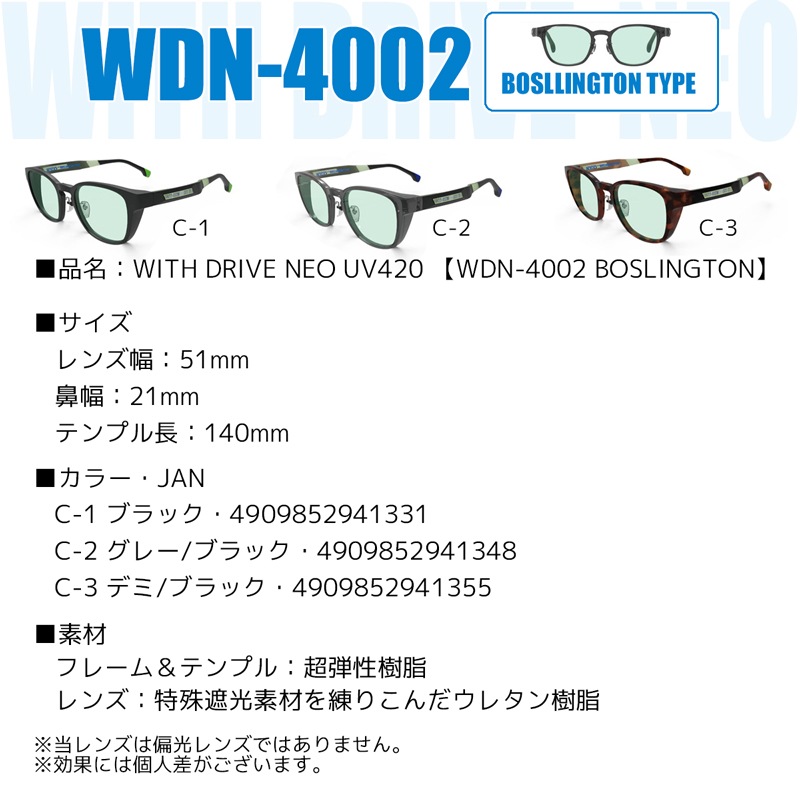 WITH DRIVE-NEO ウィズドライブネオ WDN-4001/WDN-4002 ケース+クリーナー+メガネ拭き2枚セット 愛眼 Aigan サングラス 夜釣りナイトランに