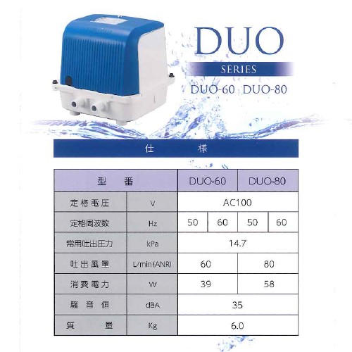 【使用期間2ヶ月】テクノ高槻 DUO-60 左ばっ気 浄化槽ブロワー テクノ高槻 DUOシリーズ：ポンプ・ブロワ製品 | ポンプブロワ.jp