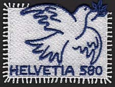 「平和の鳩」刺繍切手（スイス,2025年）