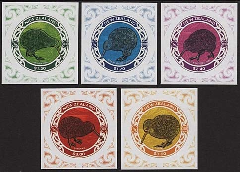 旧）キウイ図案の円形切手「無目打・単片」（ニュージーランド,2019年）