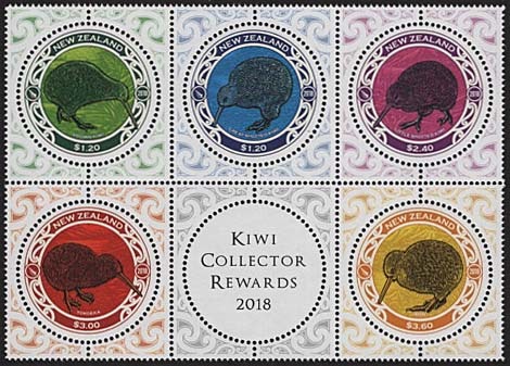旧）キウイ図案の円形切手「連刷」（ニュージーランド,2019年）