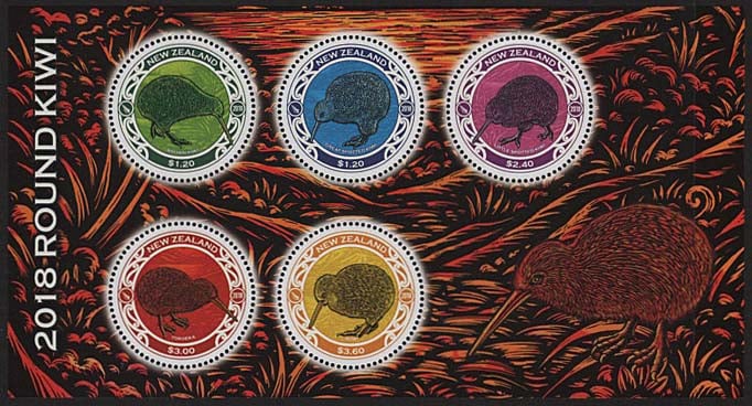旧）キウイ図案の円形切手「小型シート」（ニュージーランド,2019年）