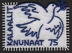 「平和の鳩」刺繍切手（グリーンランド,2025年）